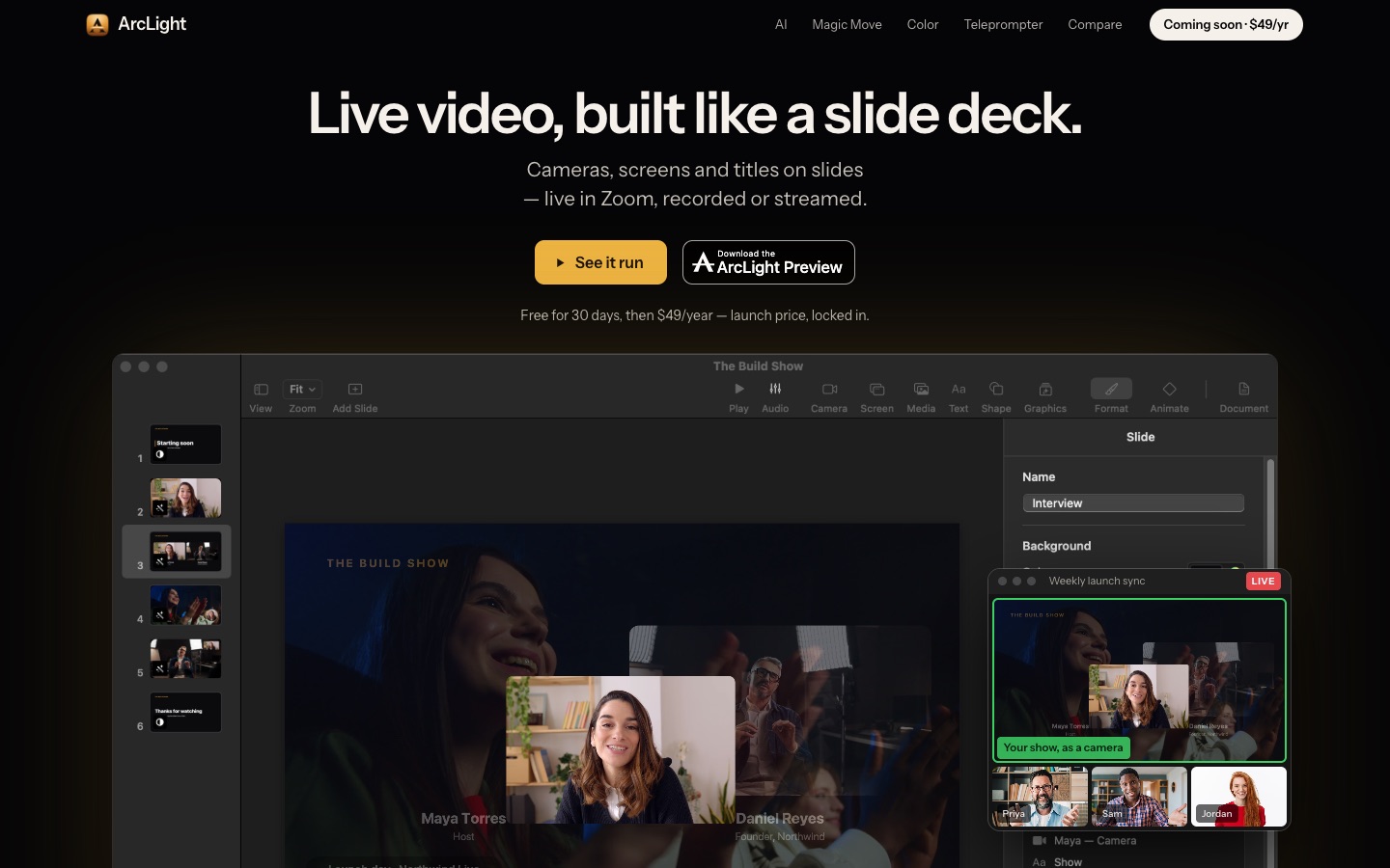 ArcLight: live video, built like a slide deck