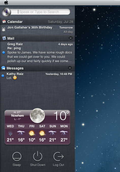 Mac Finder Notification Center Concept